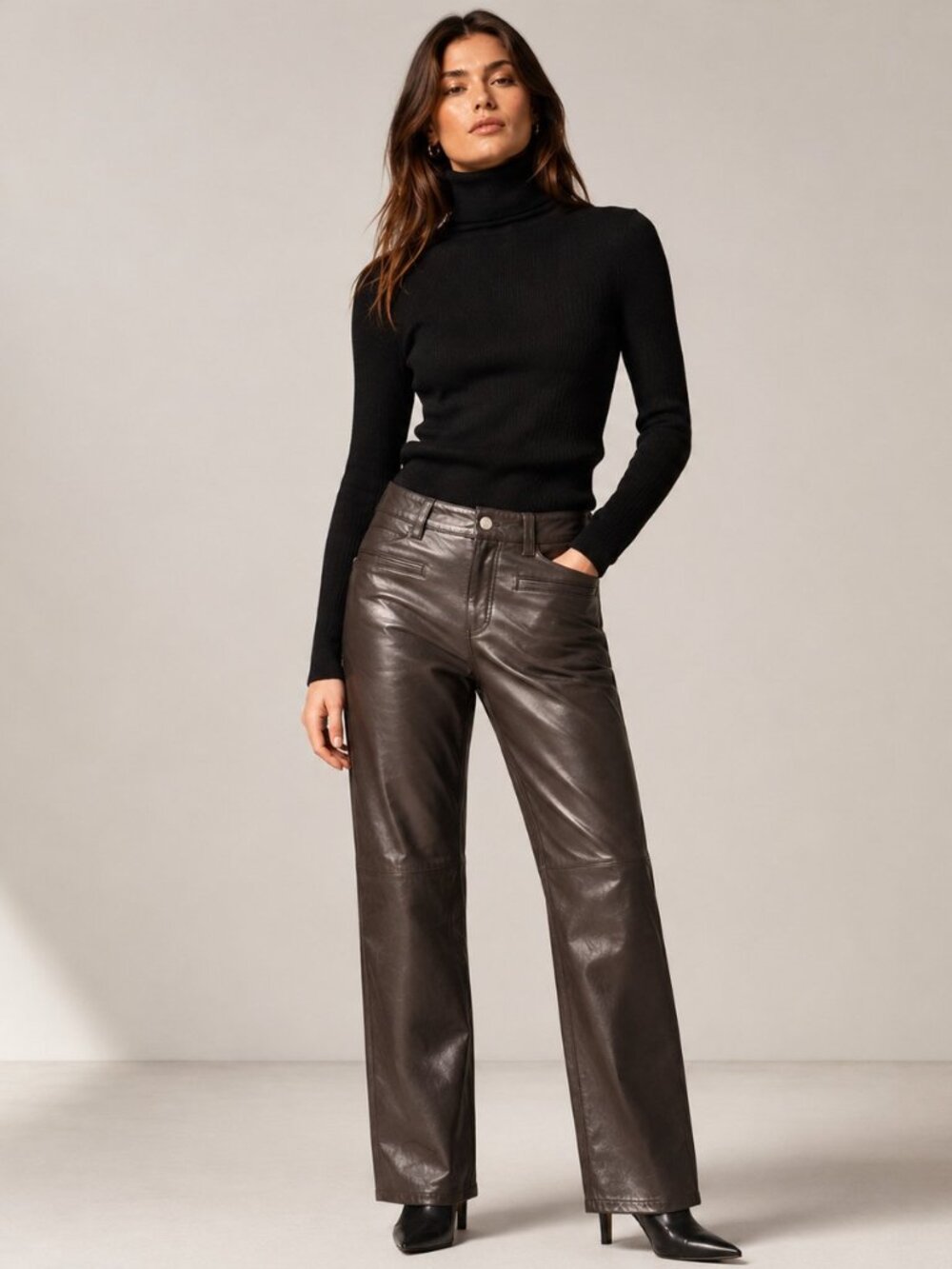 Vintage Margaret Godfrey Brown Leather Pants Size 6 Straight Leg 90s Y2K